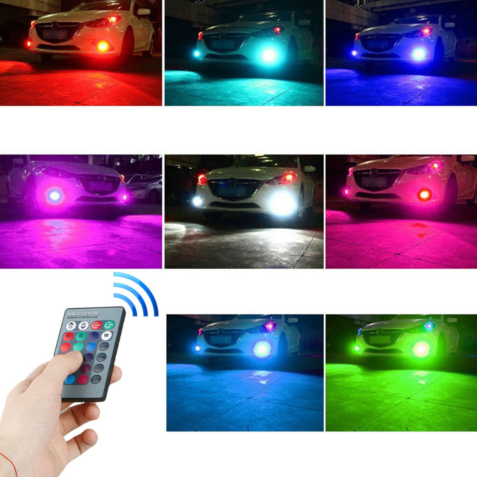 2x H3 5050 RGB LED 12SMD Auto Car Headlight Fog Light Lamp Bulb + Remote Control