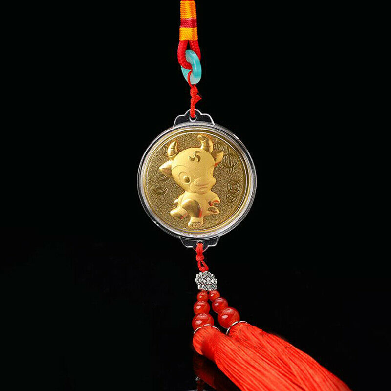 Lucky 2021 Year of Ox Coin Commemorative Souvenir Tassels Pendant Decorat.l8