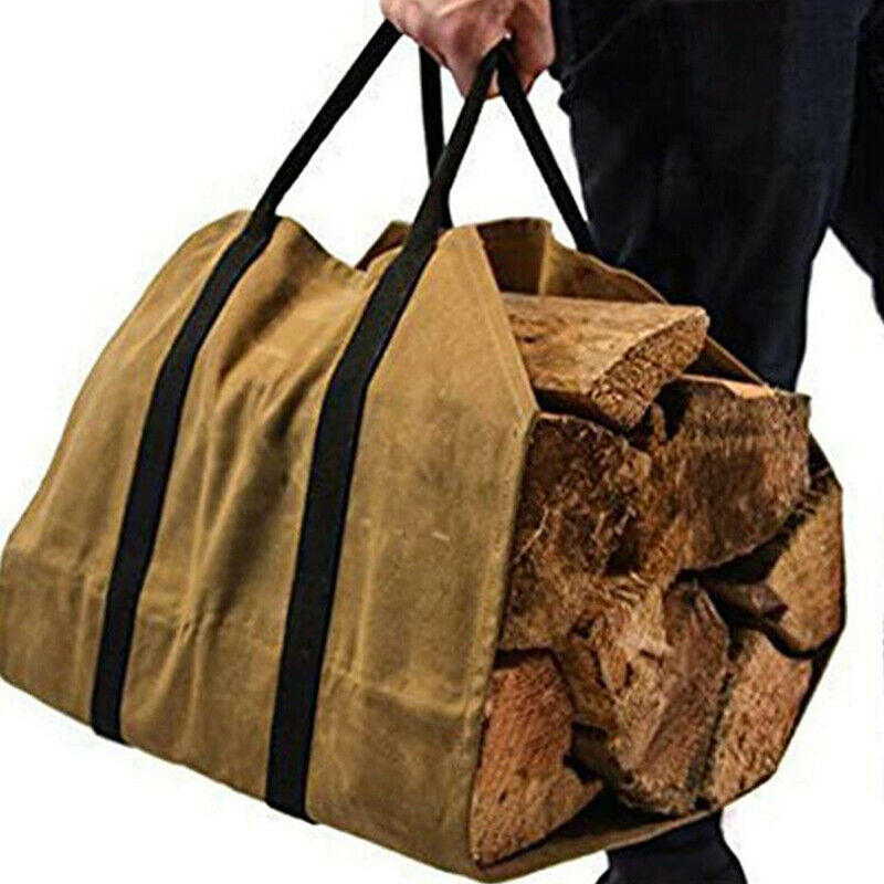 Heavy Duty Waterproof Canvas Outdoor Firewood Log Carrier Tote Storage Pouch  Qx