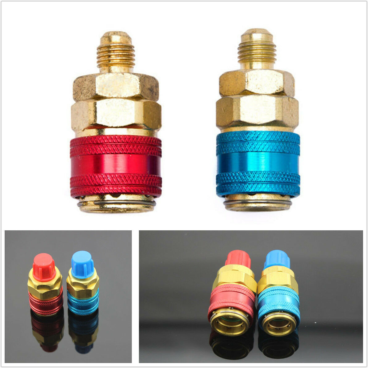 2Pcs Quick Couplers Connectors Adapters Conversion Auto Car AC R134A High & Low