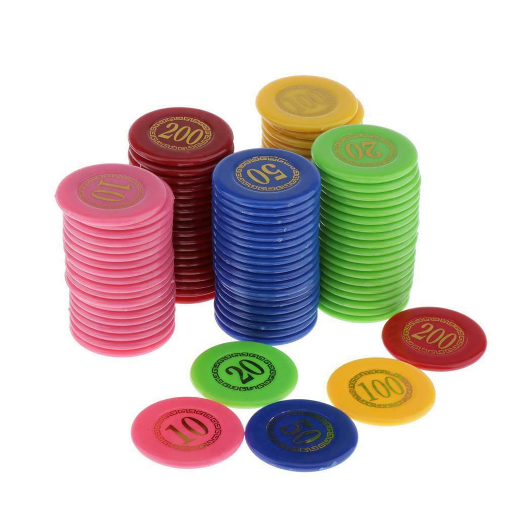 100pcs/set Plastic Poker Chips Set, 10/20/50/100/200 Chip 5 Colors Casino Props