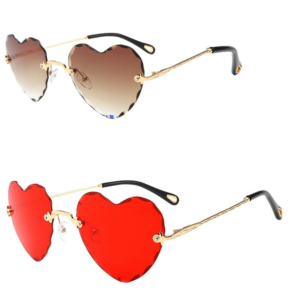 2 Pieces Women Rimless Heart Shape Ultralight UV400 Protection Sun Glasses
