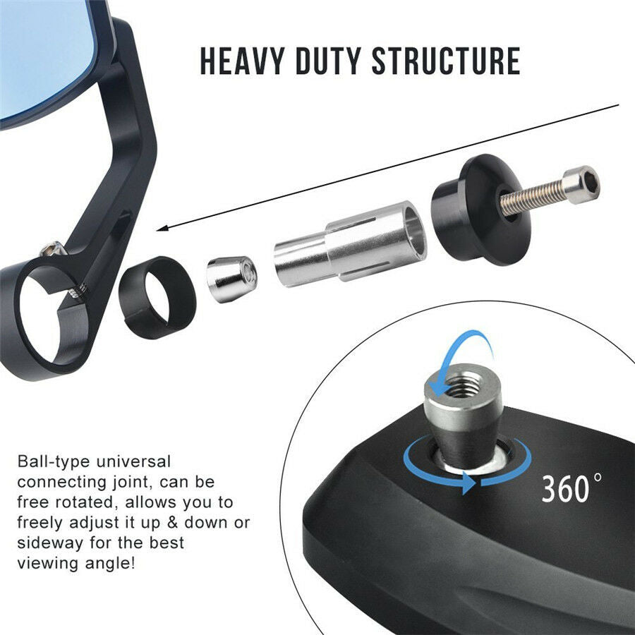 2PCS Round Motorcycle Rear View Handle Bar End Rearview Side Cafe Racer Mirrors