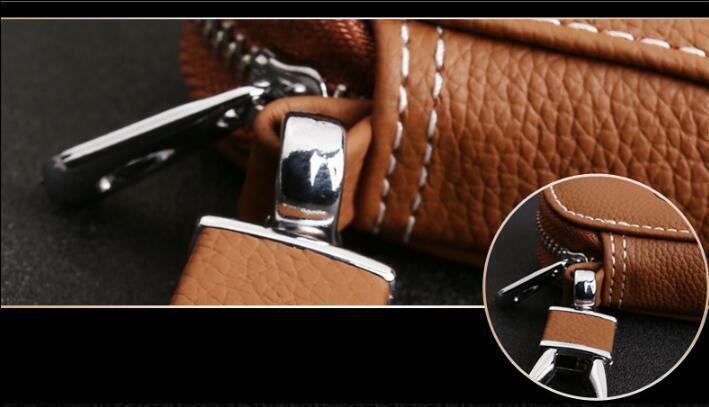 1x Brown Universal PU Leather Auto Car SUV Smart Remote Key Holder Fob Bag Case