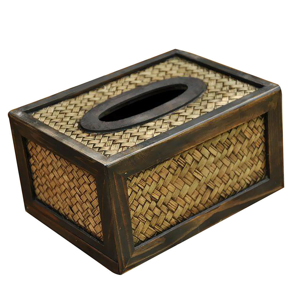 Retro Bamboo Wood Facial Tissue Box Cover/Holder for Bathroom Countertops