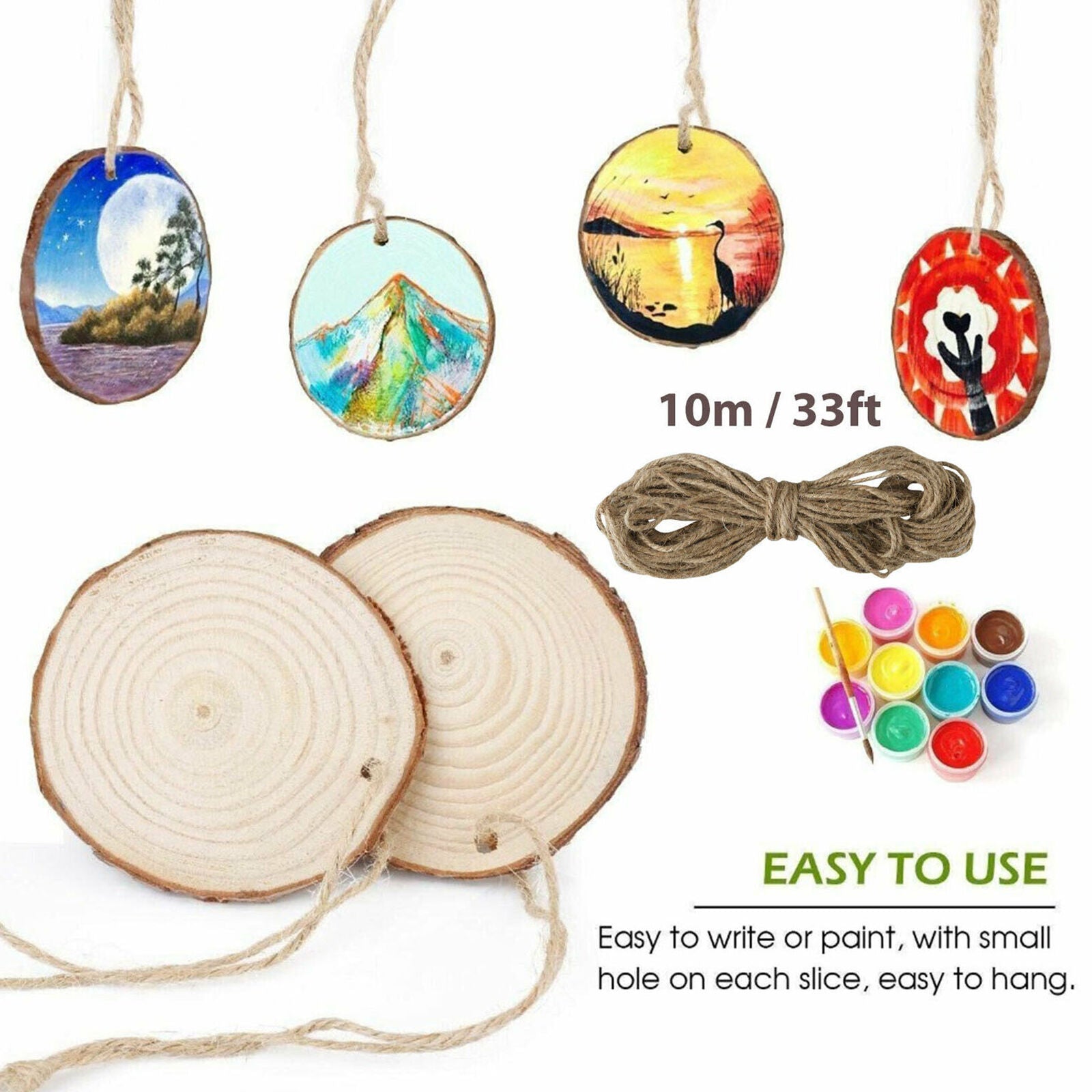 Natural Wood Slices Round Disc Tree Bark Log Wooden Circles for DIY Craft