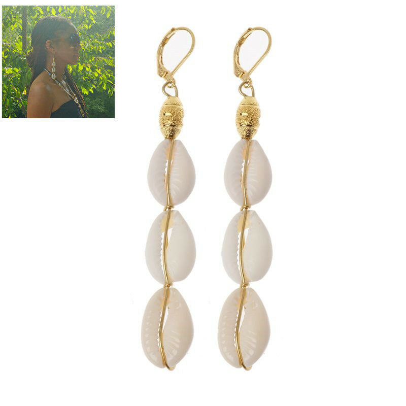 Bohemian Natural Cowrie Shell Pendant Drop Earrings Beach Fashion Jewelry Women