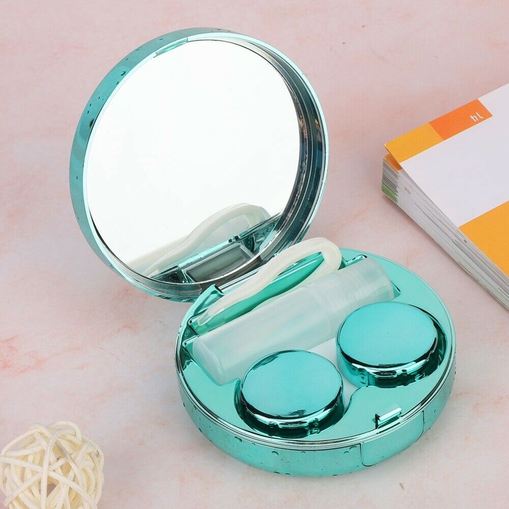 Portable Round Reflective Contact Lenses Storage Box Case Container Holder NEW