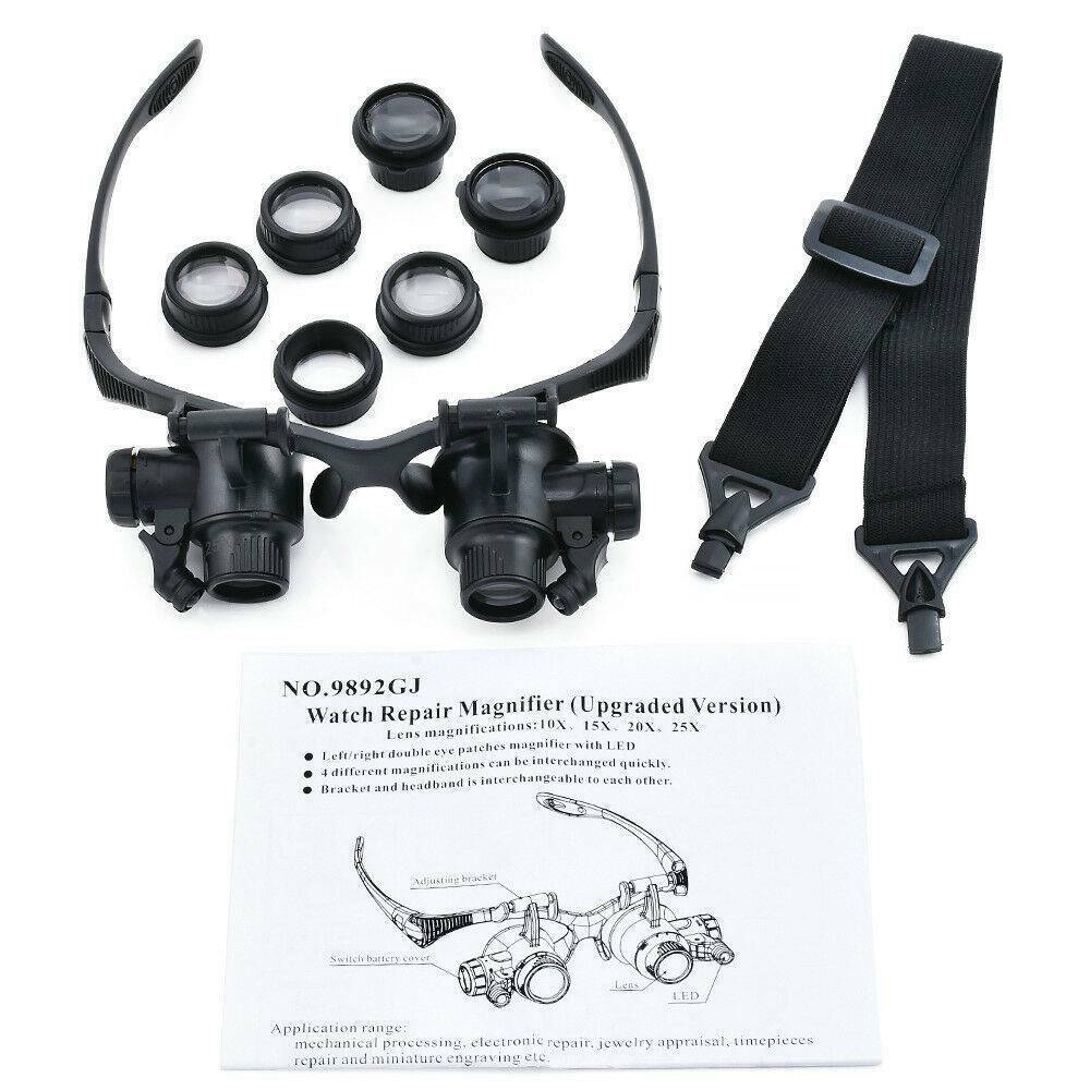 Magnifier Magnifying Eye Glasses Loupe 8 Lens & LED Light Jeweler Watch Repair.