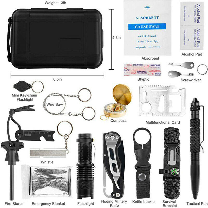 18Pcs Outdoor Survival Kit Set Camping Hiking Emergency SOS First Aid Suppl NL