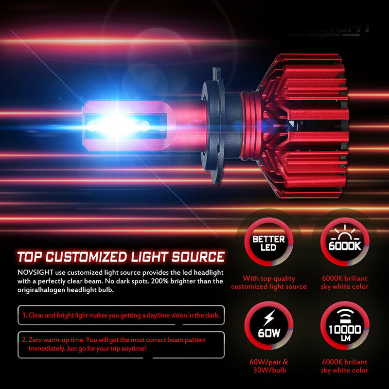 2PCS H7 LED Headlight Super Bright Bulbs Kit 10000LM Lights White 6000K 9V-32V