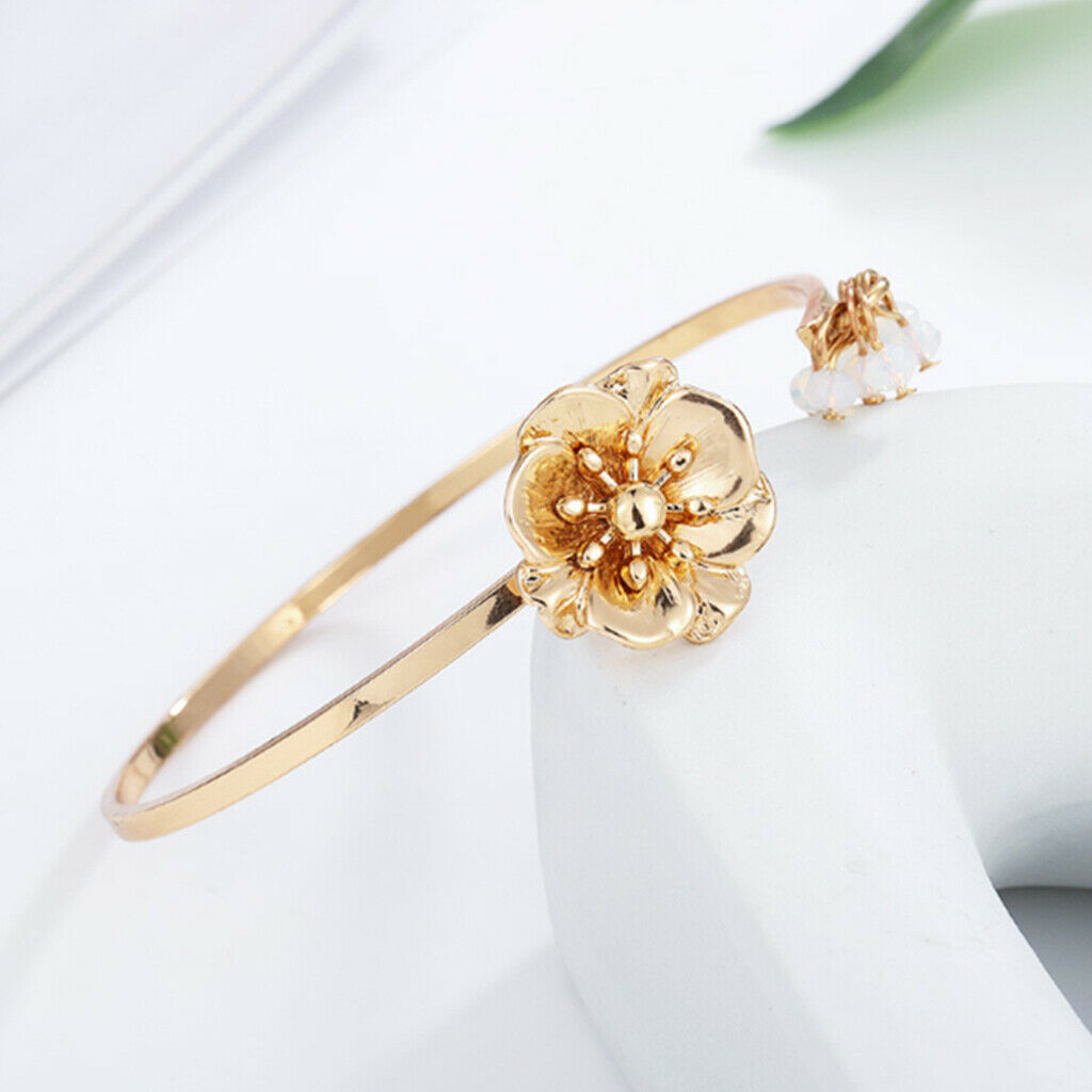 Minimalist Flower Open Cuff Bracelet Adjustable Wire Bangle Fashion Jewelry