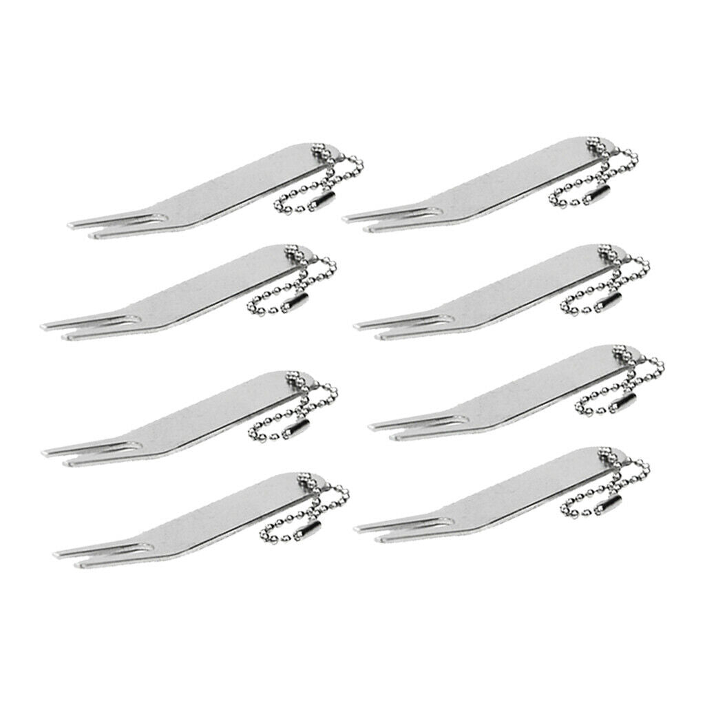 8pcs Golf Fork Portable Divot Repair Tool Bag Tag with Hanging Line Training