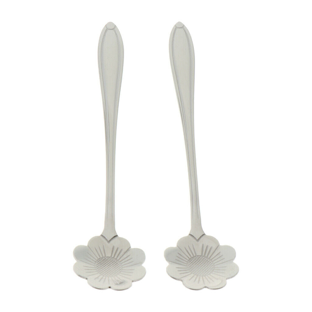2 Pieces Flower Spoon Tableware Metal Stirring Mixing Spoons Coreopsis