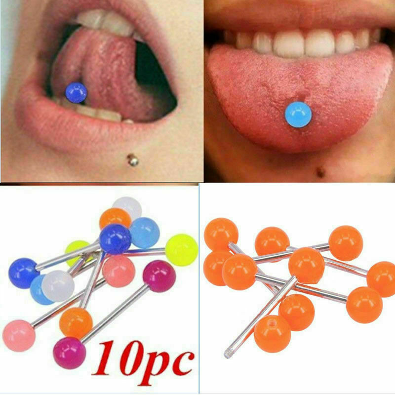 10X/set Glow In The Dark Luminous Barbell Tongue Rings Body Piercing Jewelry