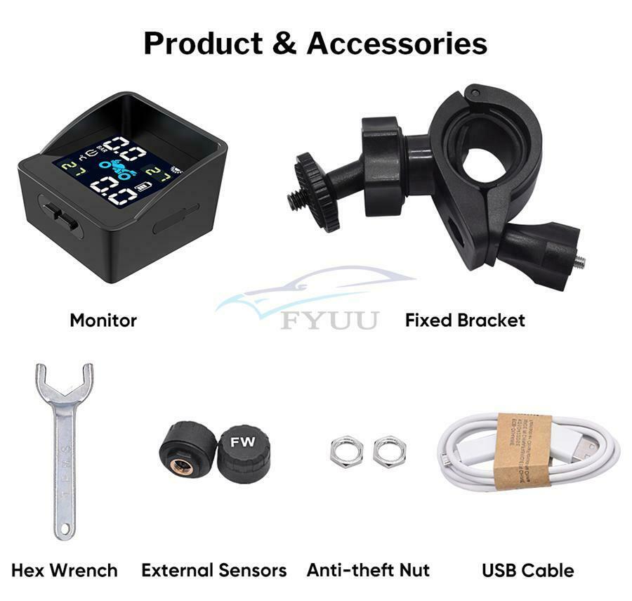 1Set Waterproof TPMS Pressure Sensor LCD Motorcycle Tire Pressure Monitor System