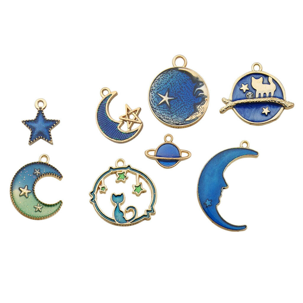 8pcs Star Moon Enamel Charms For Jewelry Making DIY Blue