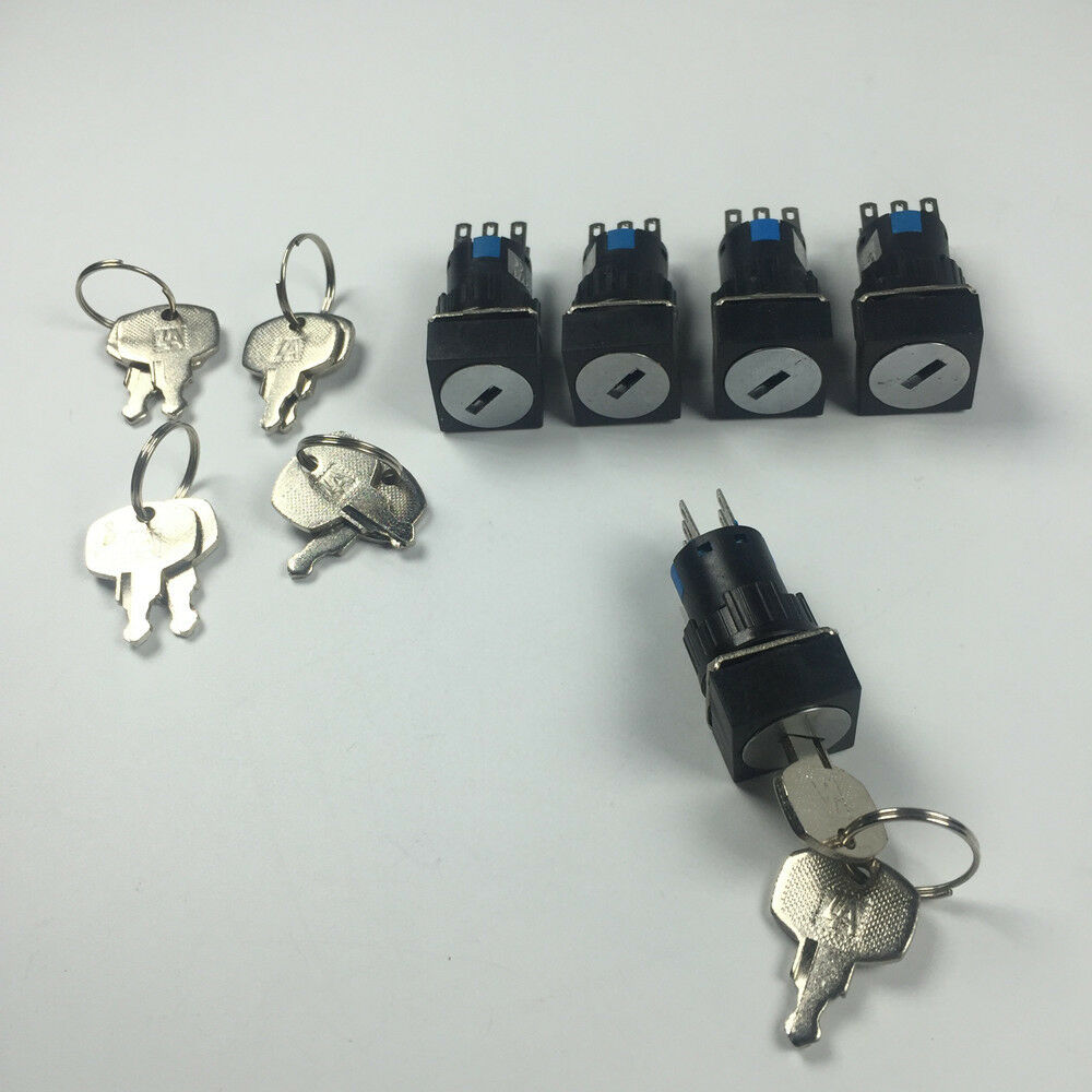 5pcs Square Type 6 Pins 3 Files Rotate Switch With Keys LA16-22Y/3