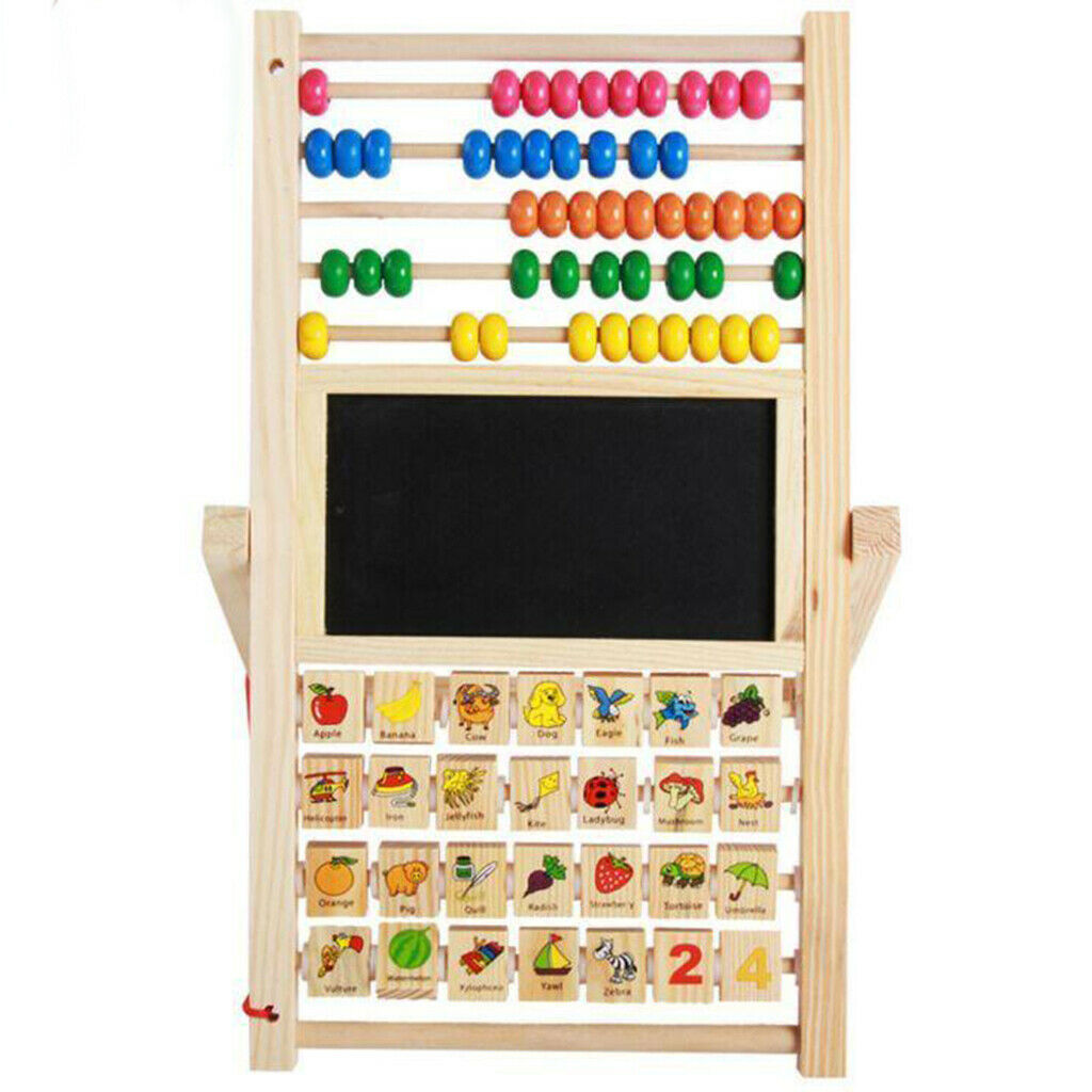 Baby Wood Double Sided Drawing Board Art Colorful Abacus Math Learning Gift