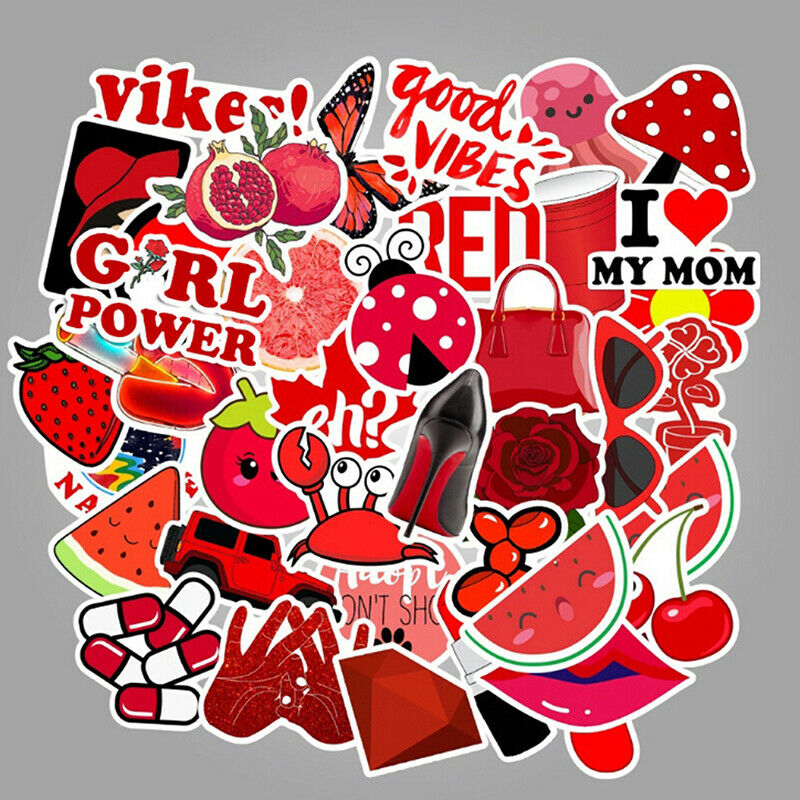 50Pcs Cartoon Red Girls Stickers DIY Suitcase Laptop Guitar Bicycle Car Dec _DD