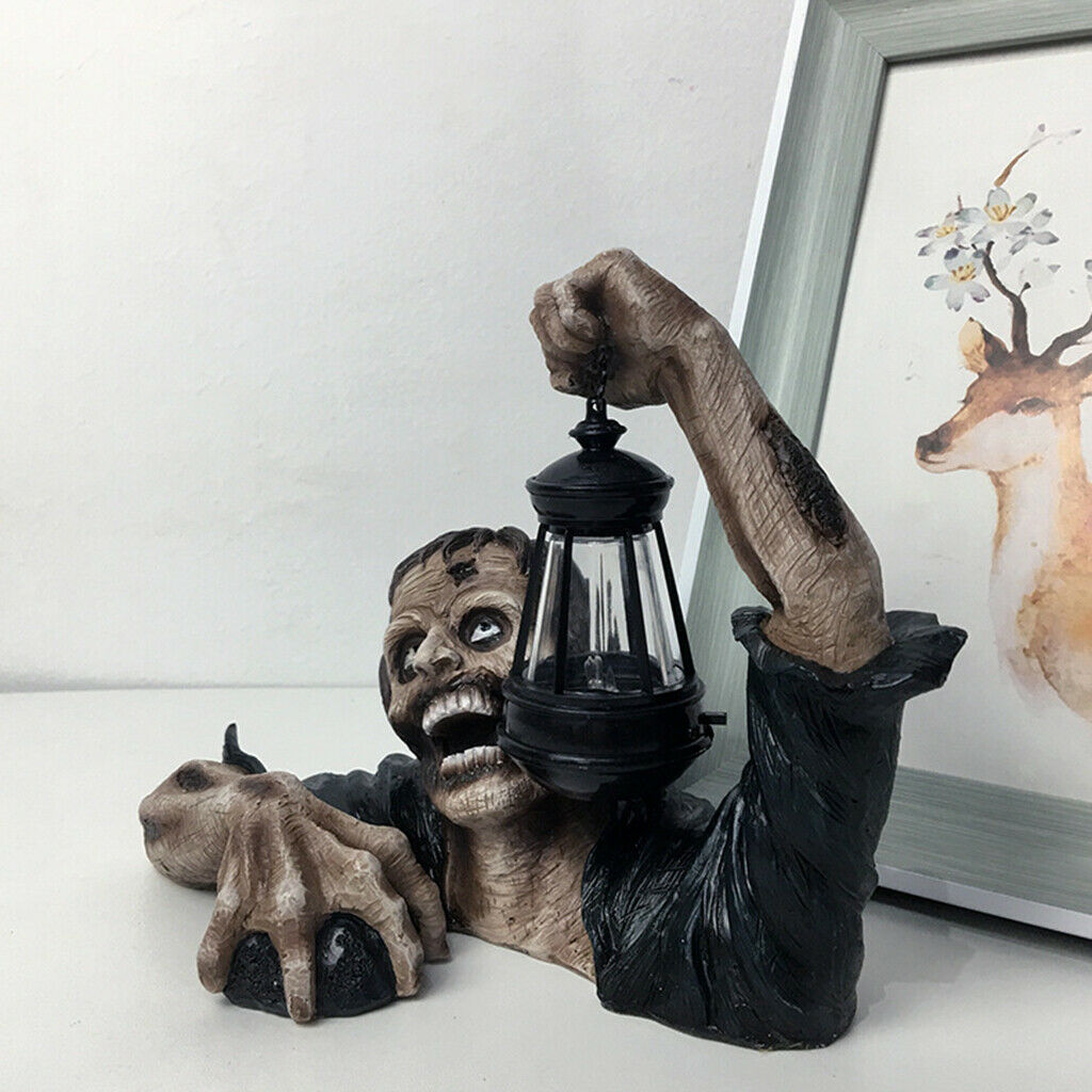 Zombie with Lantern Sculpture Halloween Decoration Spooky Crafts Ornament