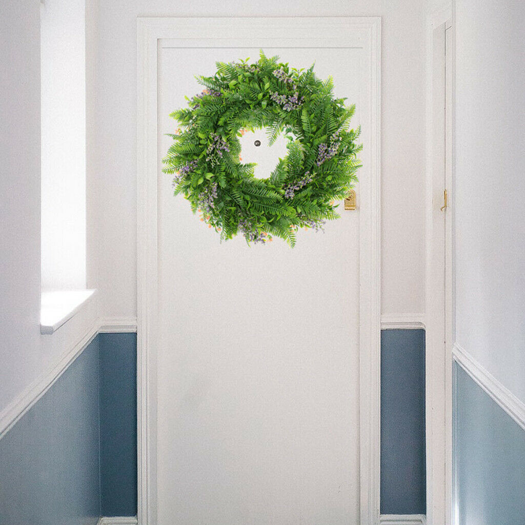 Artificial Green Leaves Wreath 45cm Lavender Garland Hanging Front Door