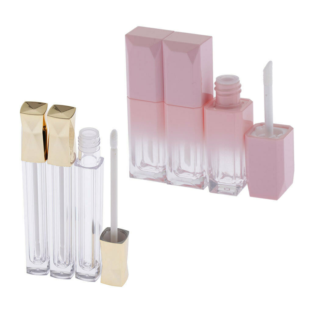 6x Pink Golden Empty Lip Gloss Tubes Travel Portable 5ml Lip Tint Containers