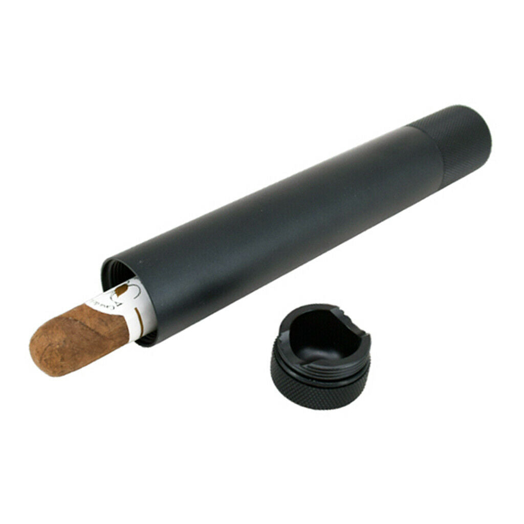 1x Cigar Tube Zinc Alloy Humidor Holder Cigar Case Portable Storage Black