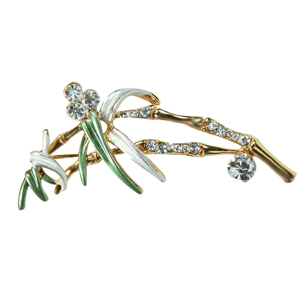 Natural Inspiration Bamboo Brooch Crystal Rhinestone Brooch Pin Green