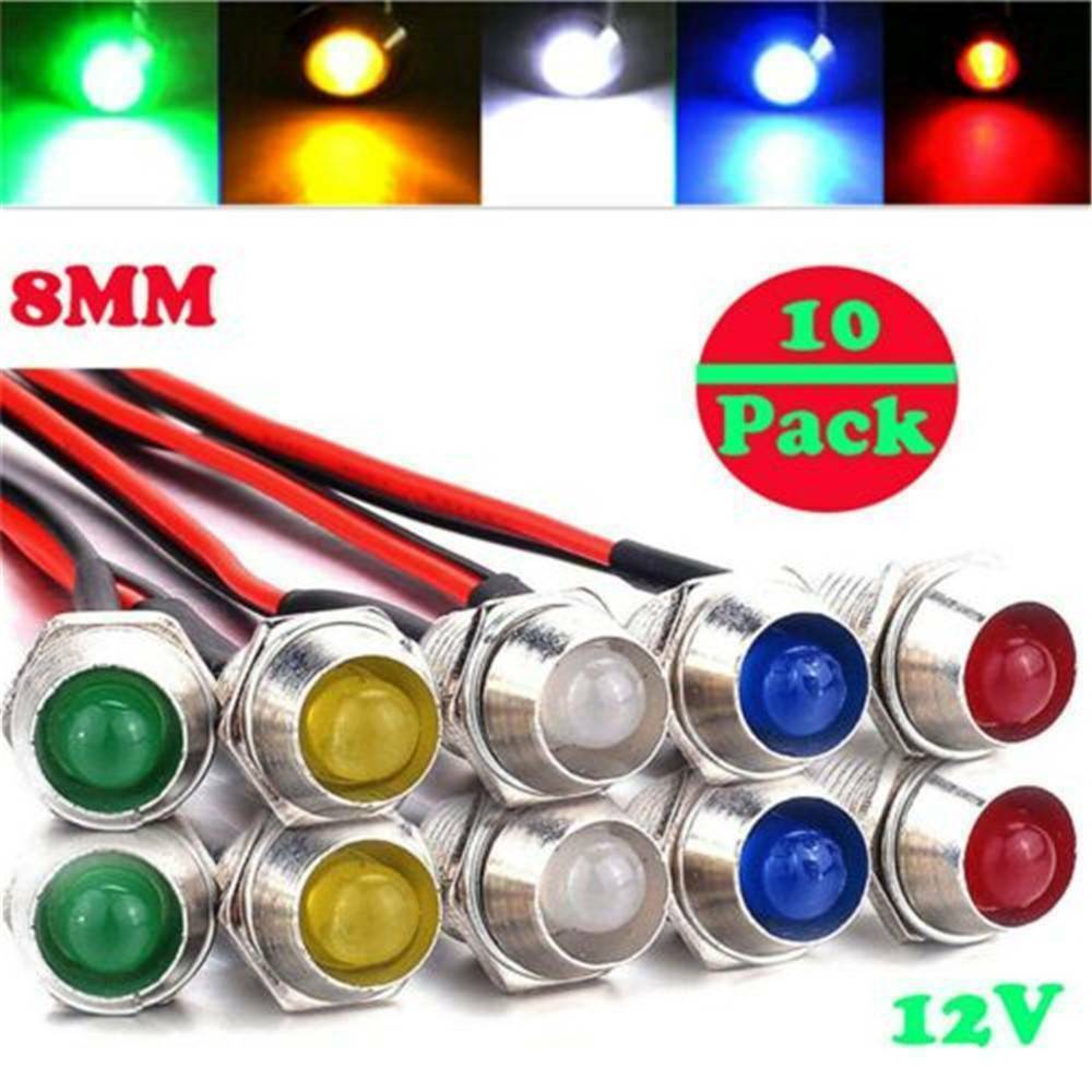 10Pcs 8mm 12V LED Indicator Light Lamp Bulb Pilot Dash Panel Car Truck Boat UK