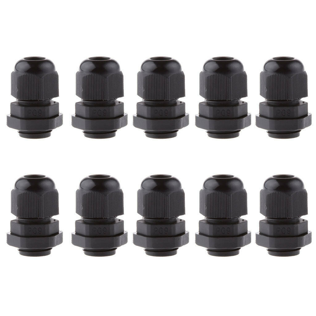 10PCS PG9 Black Plastic IP68 Waterproof Cable Gland Connector 4-8mm