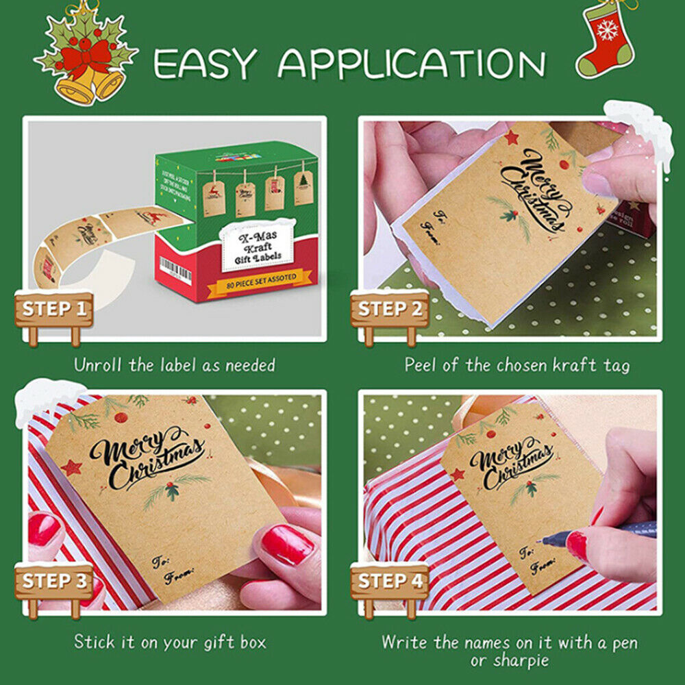Christmas Present Tag Kraft Stickers Christmas Tree Elk Label Scrapbook Paper