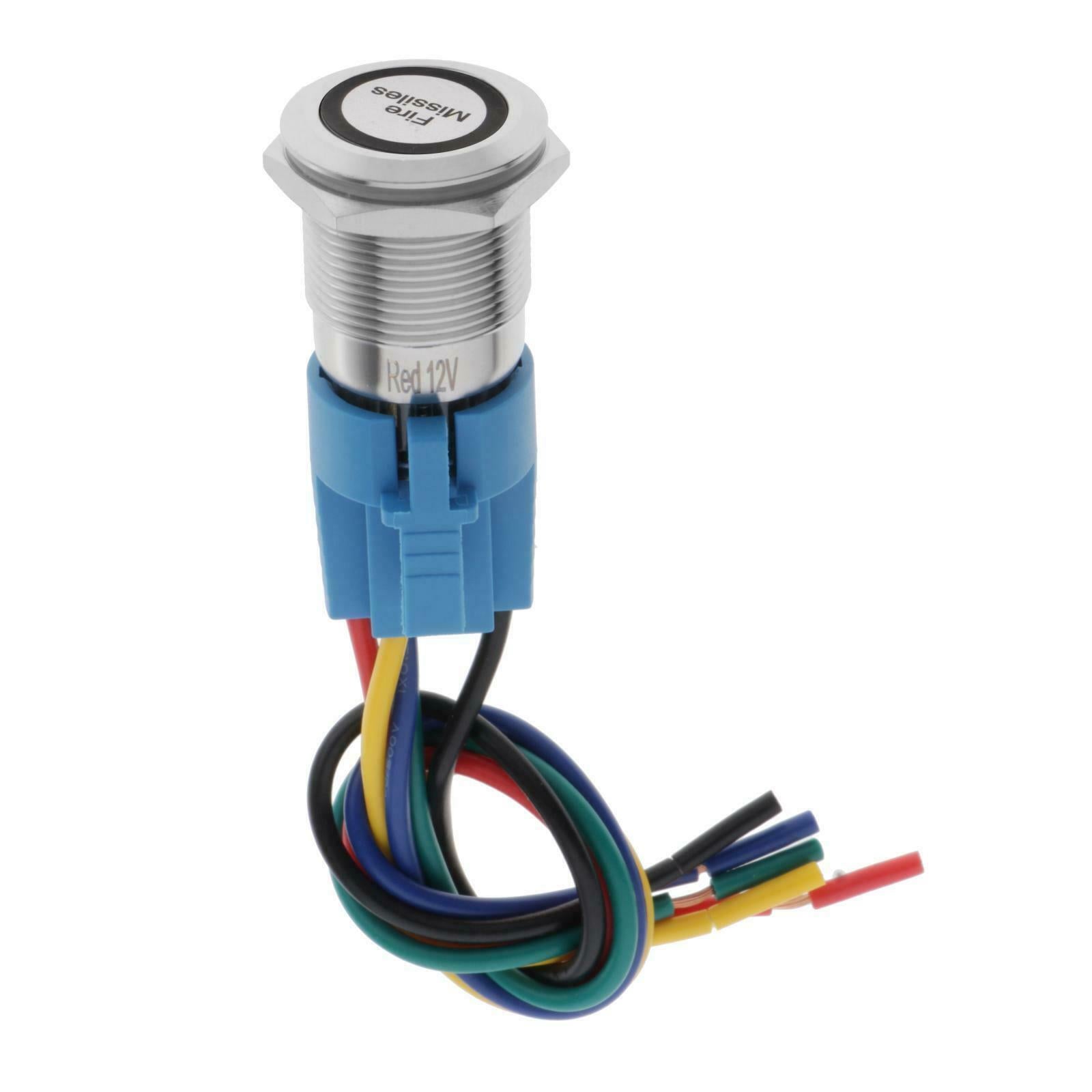 12V 19mm Red LED Light Missile Fire Push Button Switch