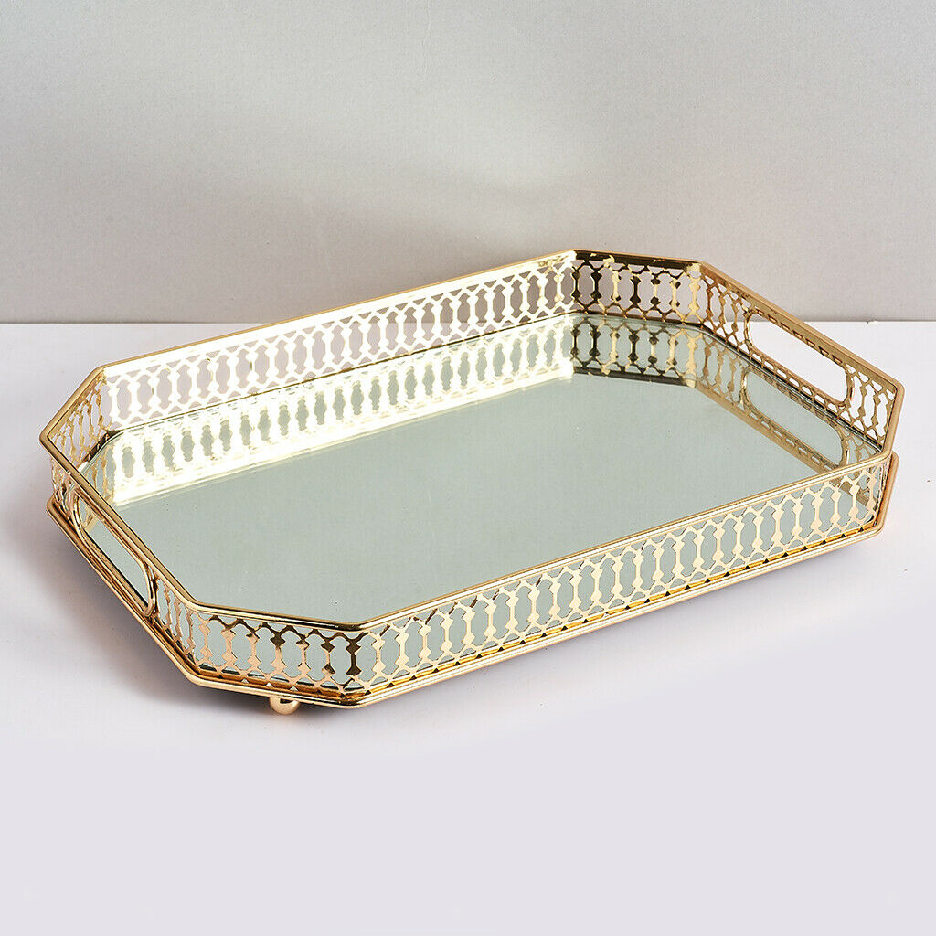 Vanity Tray with Eight Corner Metal for Dresser Bedroom Countertop Organizer