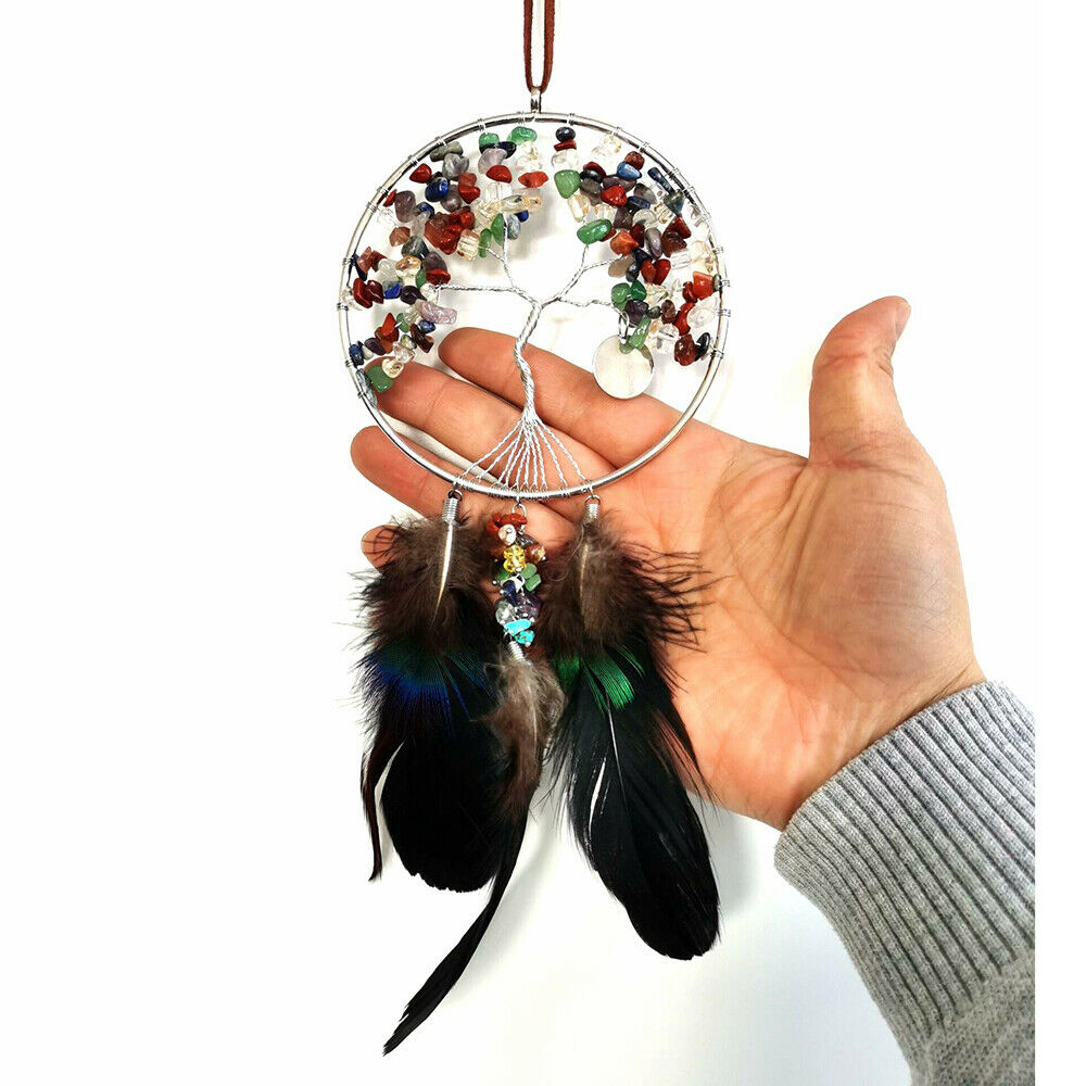 Handmade 7 Chakra Stones Reiki Healing Crystals Tree of Life Dream Catcher Decor