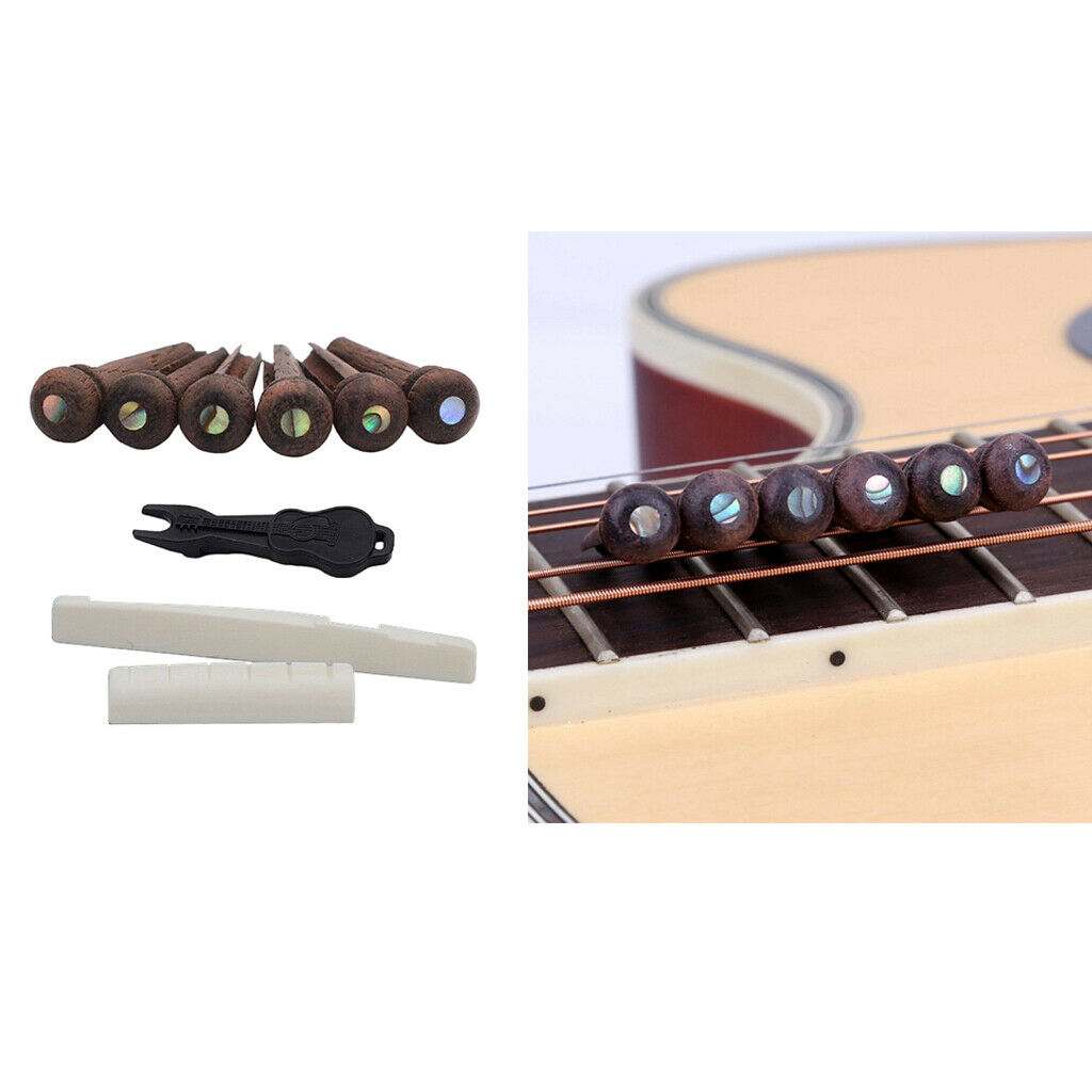 Acoustic Guitar Bone Bridge Saddle and Nut Rosewood Bridge Pins Dot