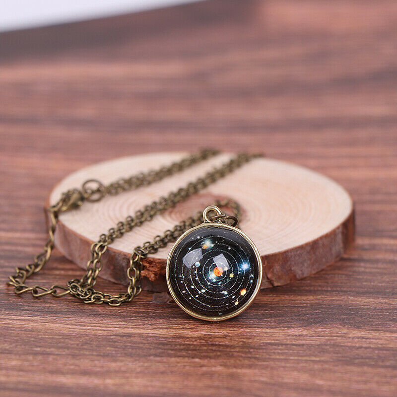 Double Sided Solar System Necklace Pendant Planet Glow In Dark Galaxy Gla.l8