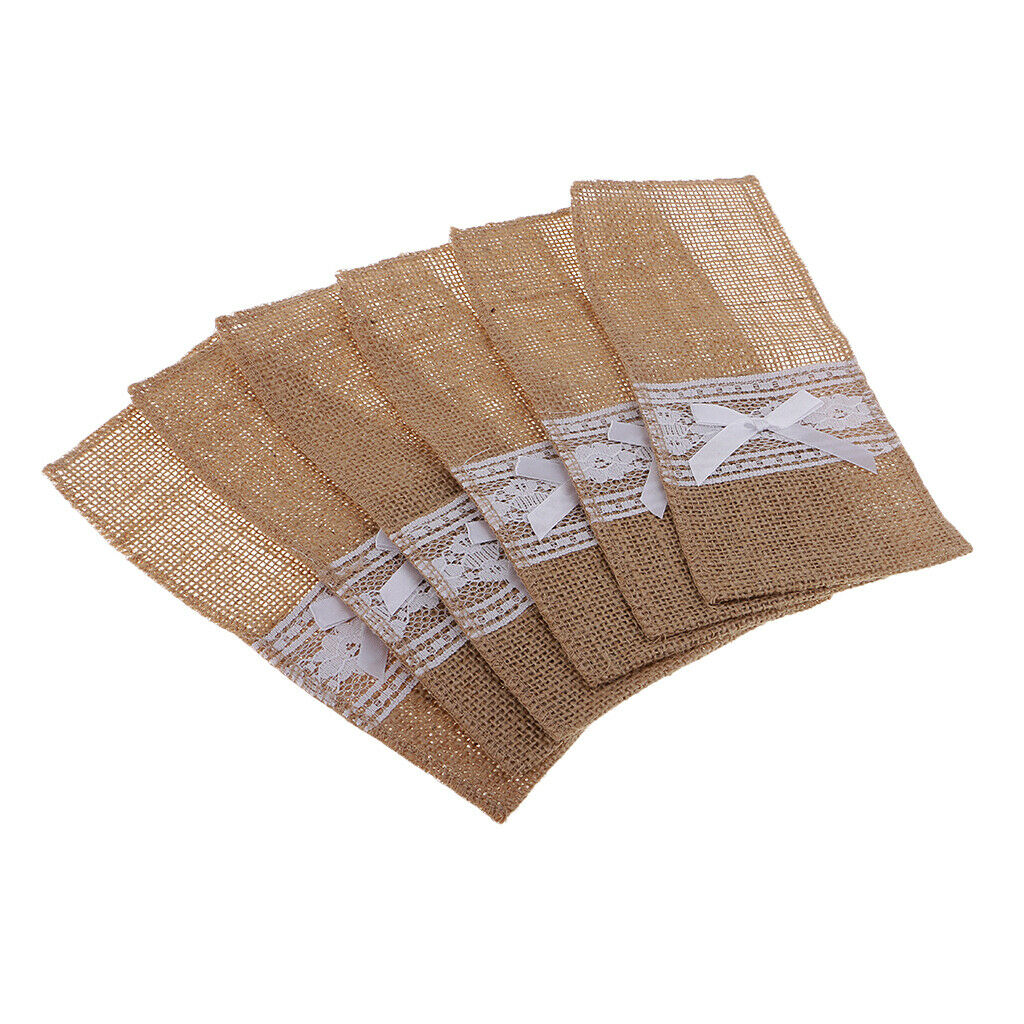 6pcs  Burlap Rustic  Forks Bag Tote