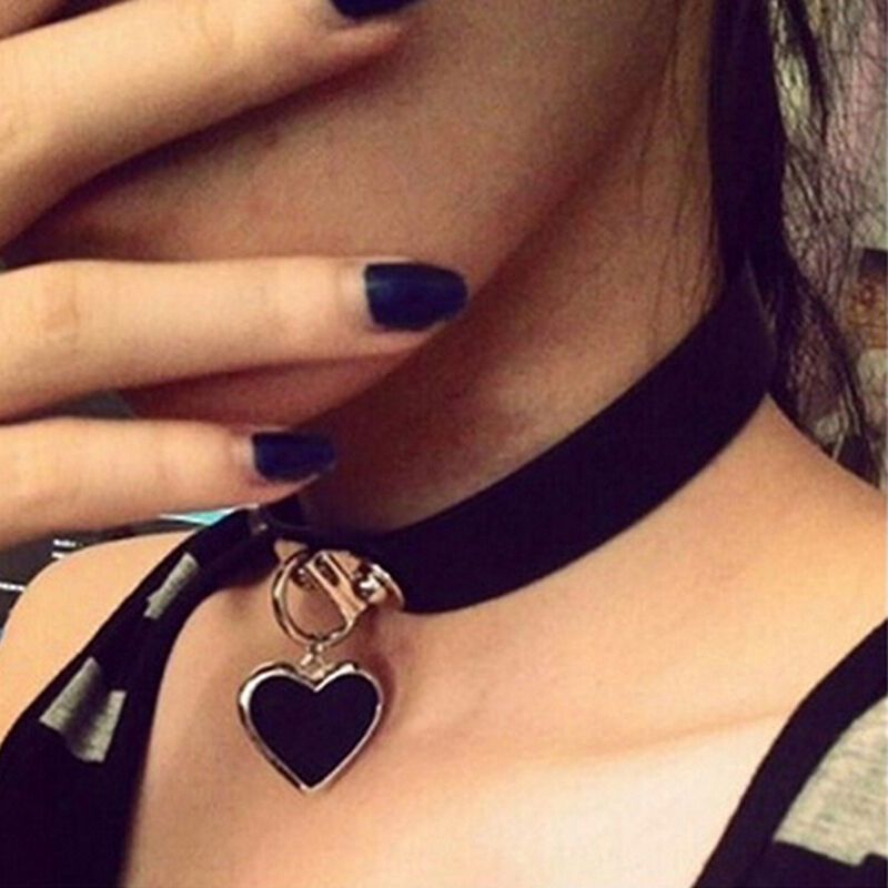 Women Stylish Punk Goth Leather Rivet Heart Ring Collar Choker Funky NecklacH Pb