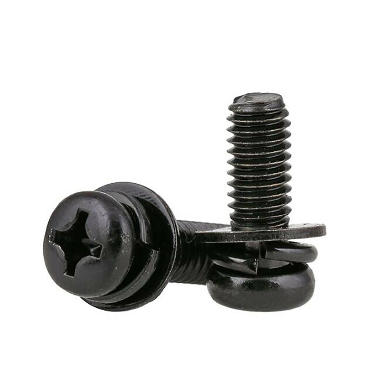10 Kits Black Zinc-Plated Phillips Pan Head Screw +Flat/Spring Washer (M6*10mm)