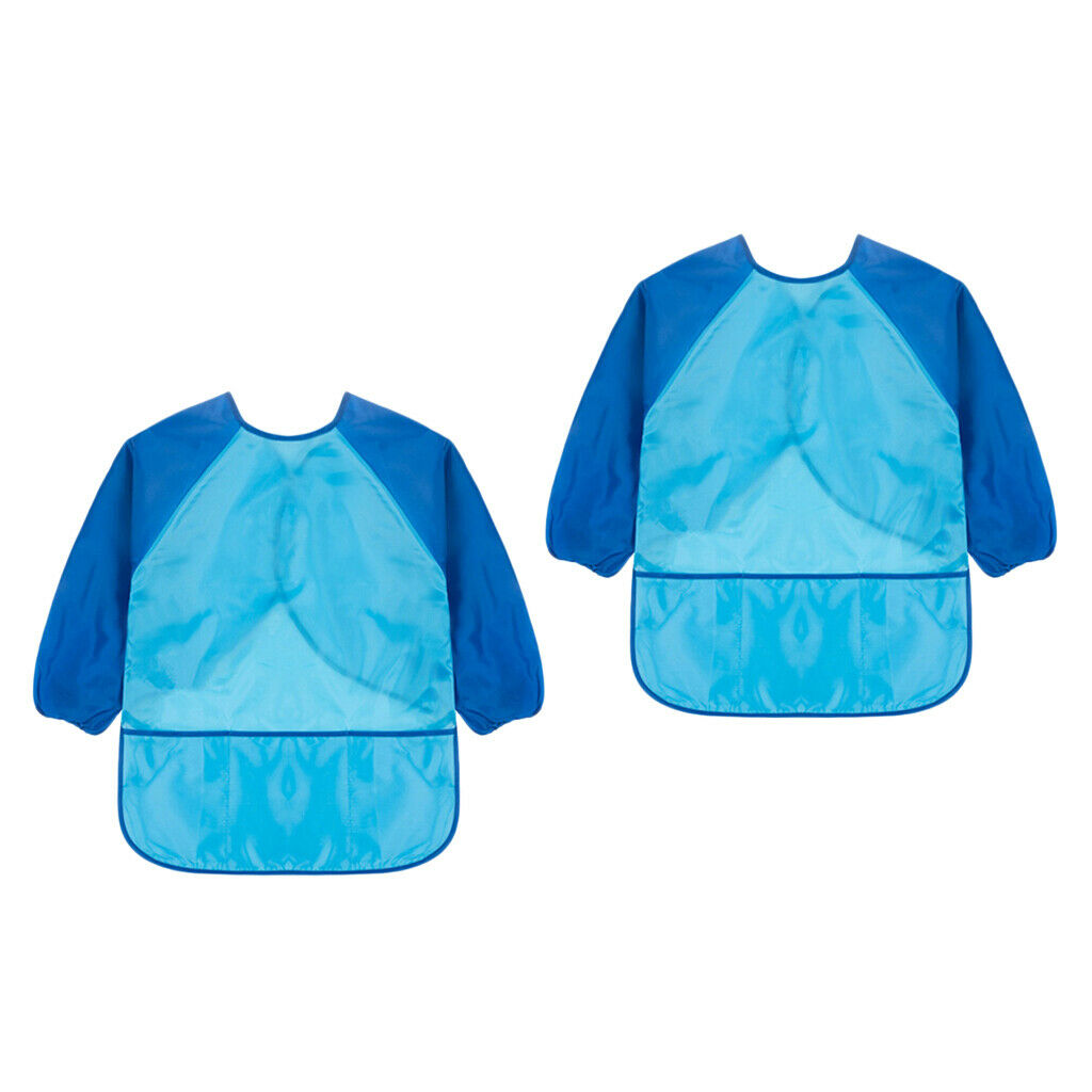2 Pcs Kids Aprons with Pocket Long Sleeve Art Smock School Cooking Baking