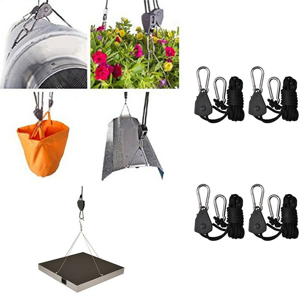 2 Pair 150lbs Adjustable Ratchet Rope Grow Light Rope Hanger Garden Supplies