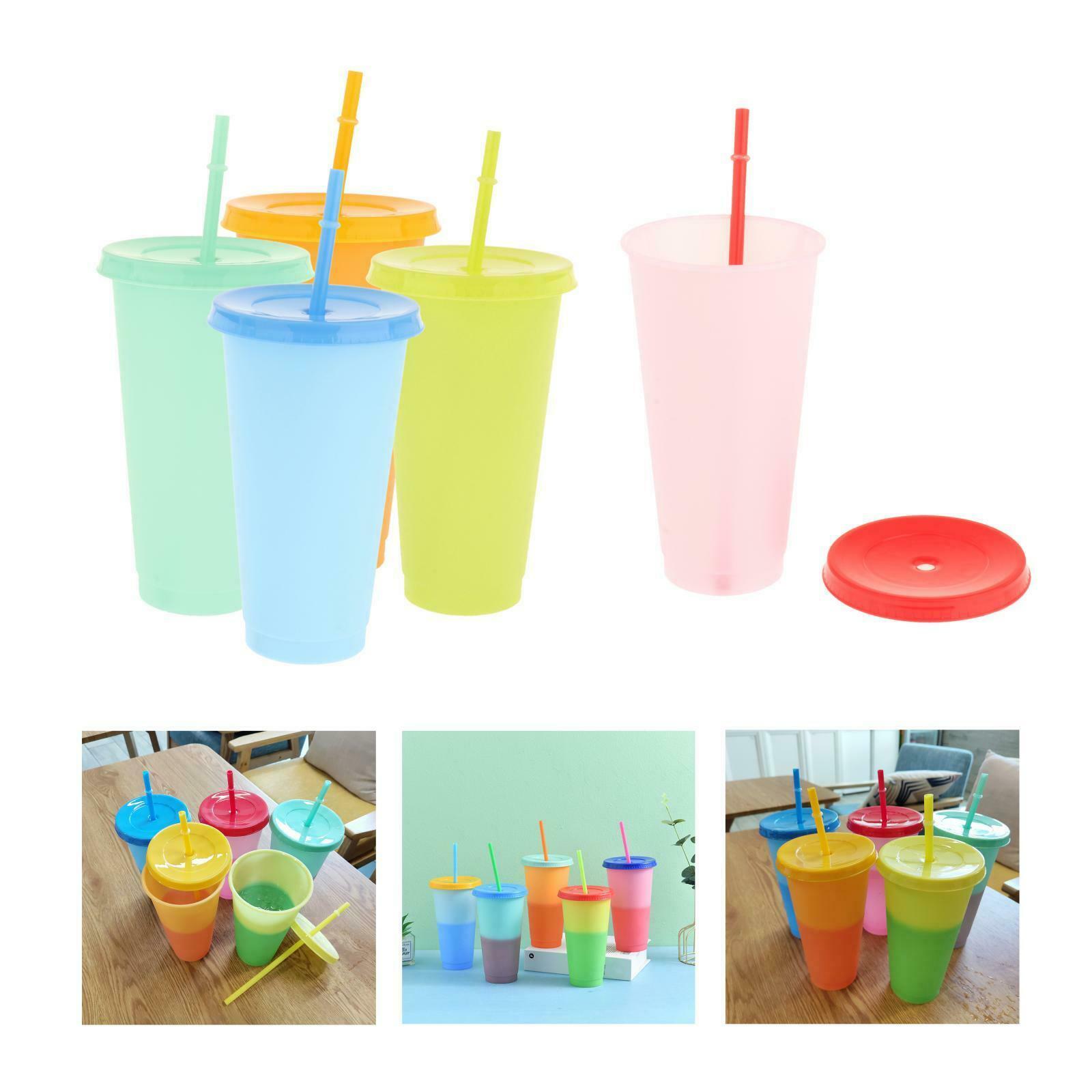 5x Color Changing Cup With Straw Lid Cold Drink Cup Water Tumblers Mix Color