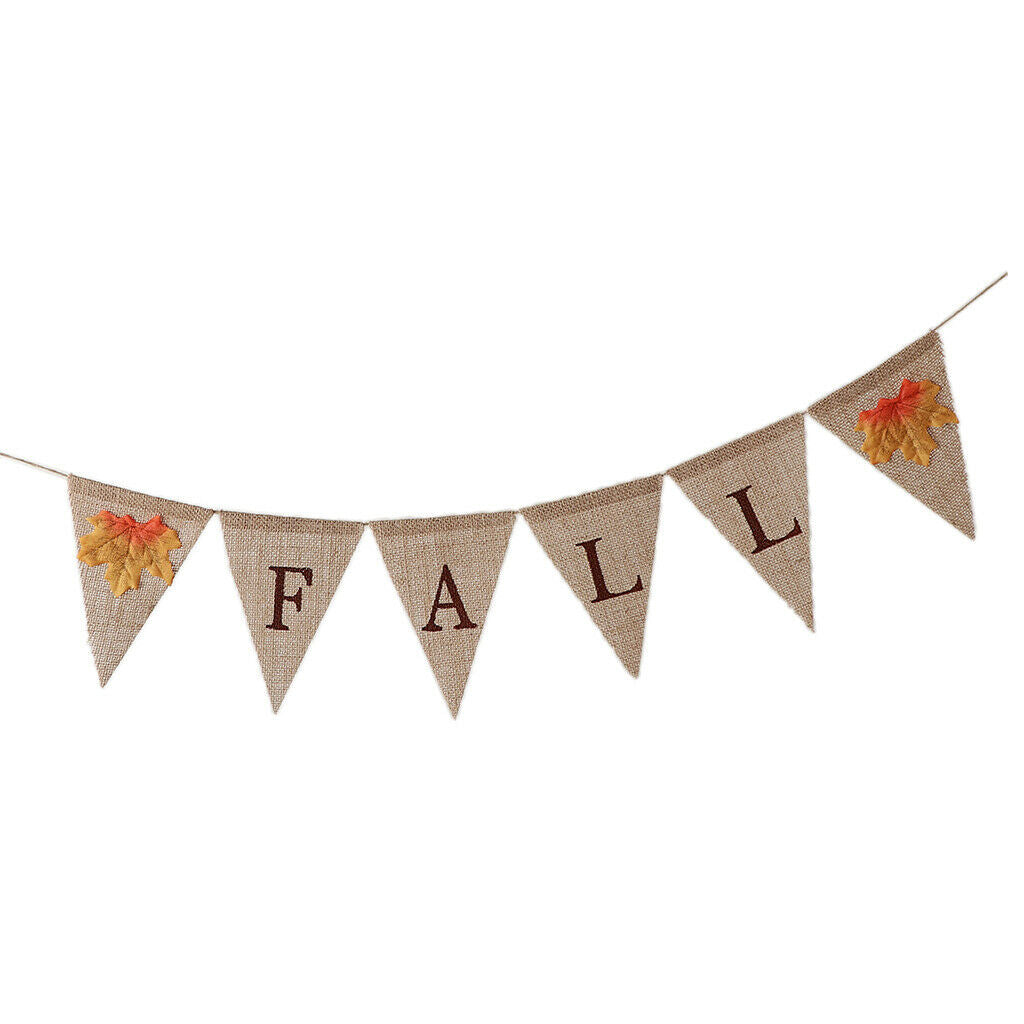 Rustic Burlap Fall Maple Leaf Banner Thanksgiving Party Hanging Sign