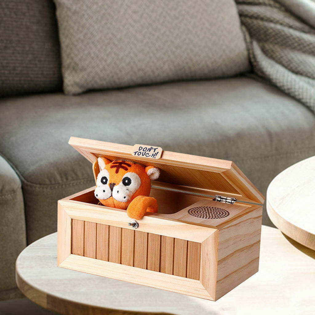Wooden Electric Useless Box Funny Decompression Toys Cute Tiger Interesting