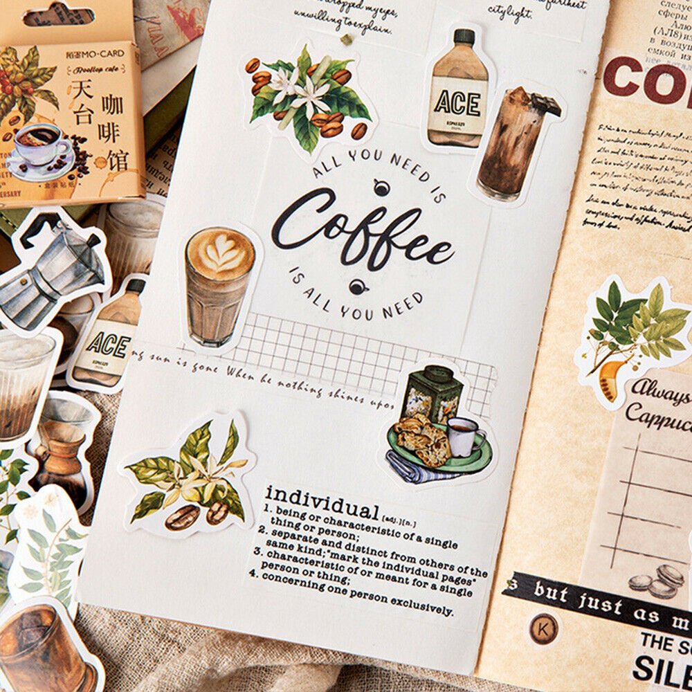 46PCS Cafe Series Adhesive Paper Stickers Scrapbooking DIY Journal Album Decor