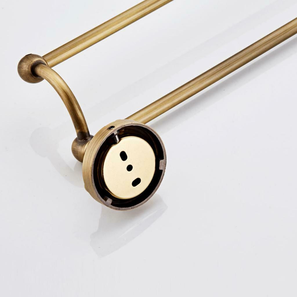 Towel Rack Bathroom Home 2 Rail Hanger Brass Shelf Holder Wall Mounted Bars