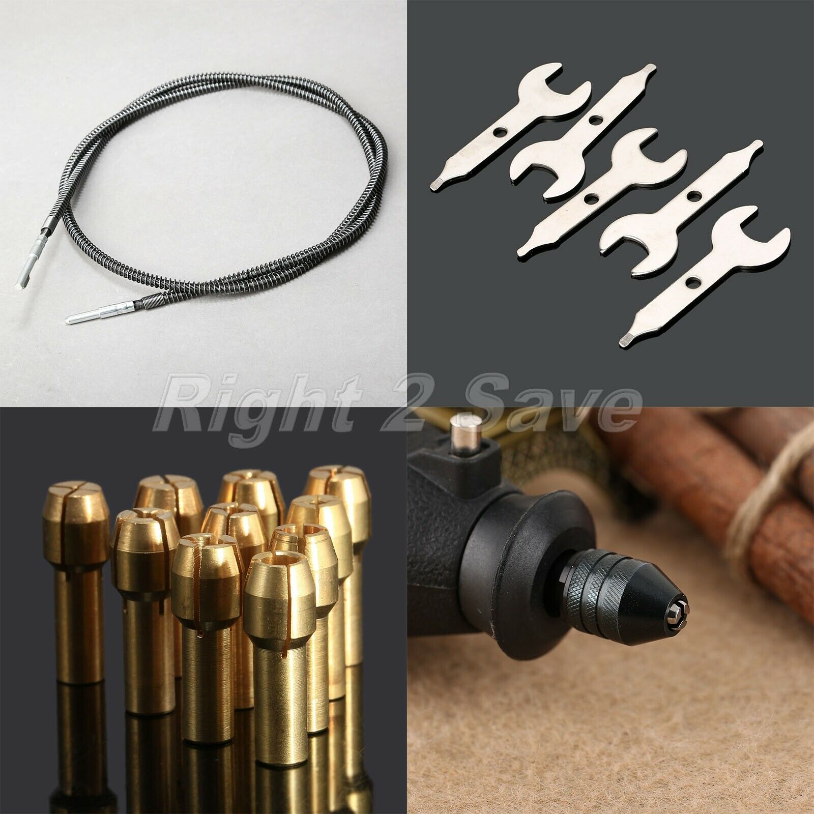 0.5mm-3.2mm Brass Collets Bits &M7 Keyless Chuck &Flexible Shaft Rotary Tool R2S