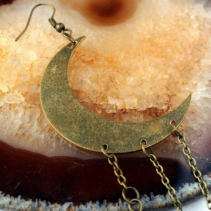 Large Moon Earrings Plated Dangly Drop Crescent Moon Celestial Gifts JewelryBDA