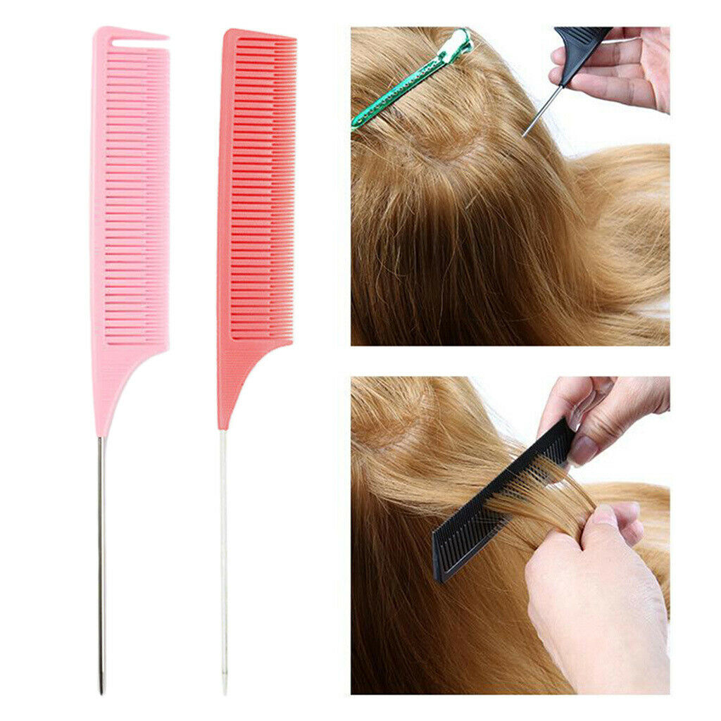 2x ABS Heat-resistant Weave Highlighting Foiling Hair Comb Salon Combs Pink